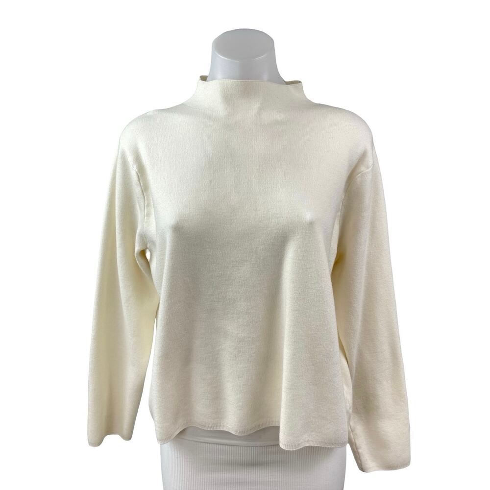 MNG Mango Women's Cream Ivory Long Sleeve Mock Neck Knit Sweater Top Size L